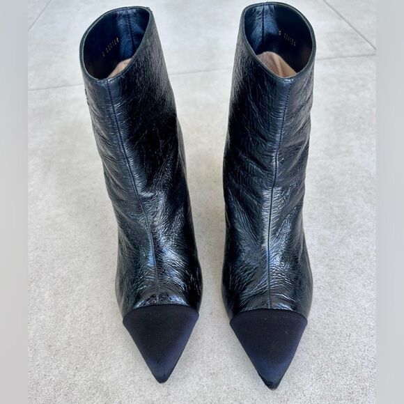 Chanel CC Logo Crumpled Calfskin Satin Cap Toe Short Ankle Boots EU 38.5 US7.5-8 - Picture 2 of 12